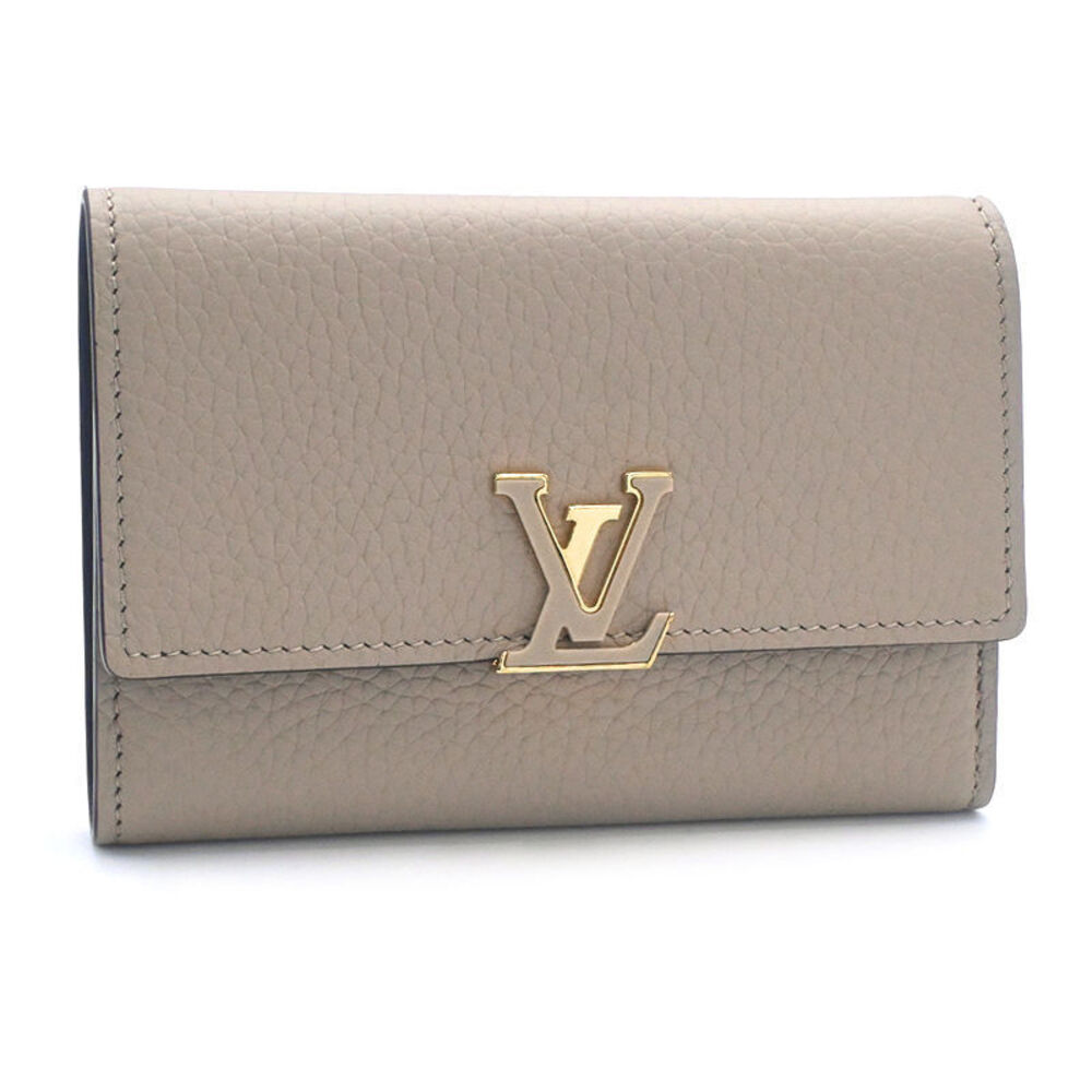 Louis Vuitton Portefeuille Capucines Taurillon Leather Galet Wallet Beige Gray